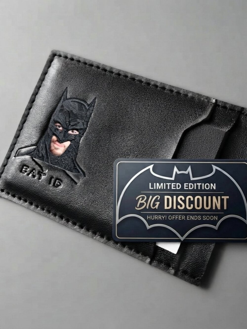 Bat ID Horizontal Laser Cut Batman Card Holder Wallet Black NIB - Set of 2 - Picture 1 of 6